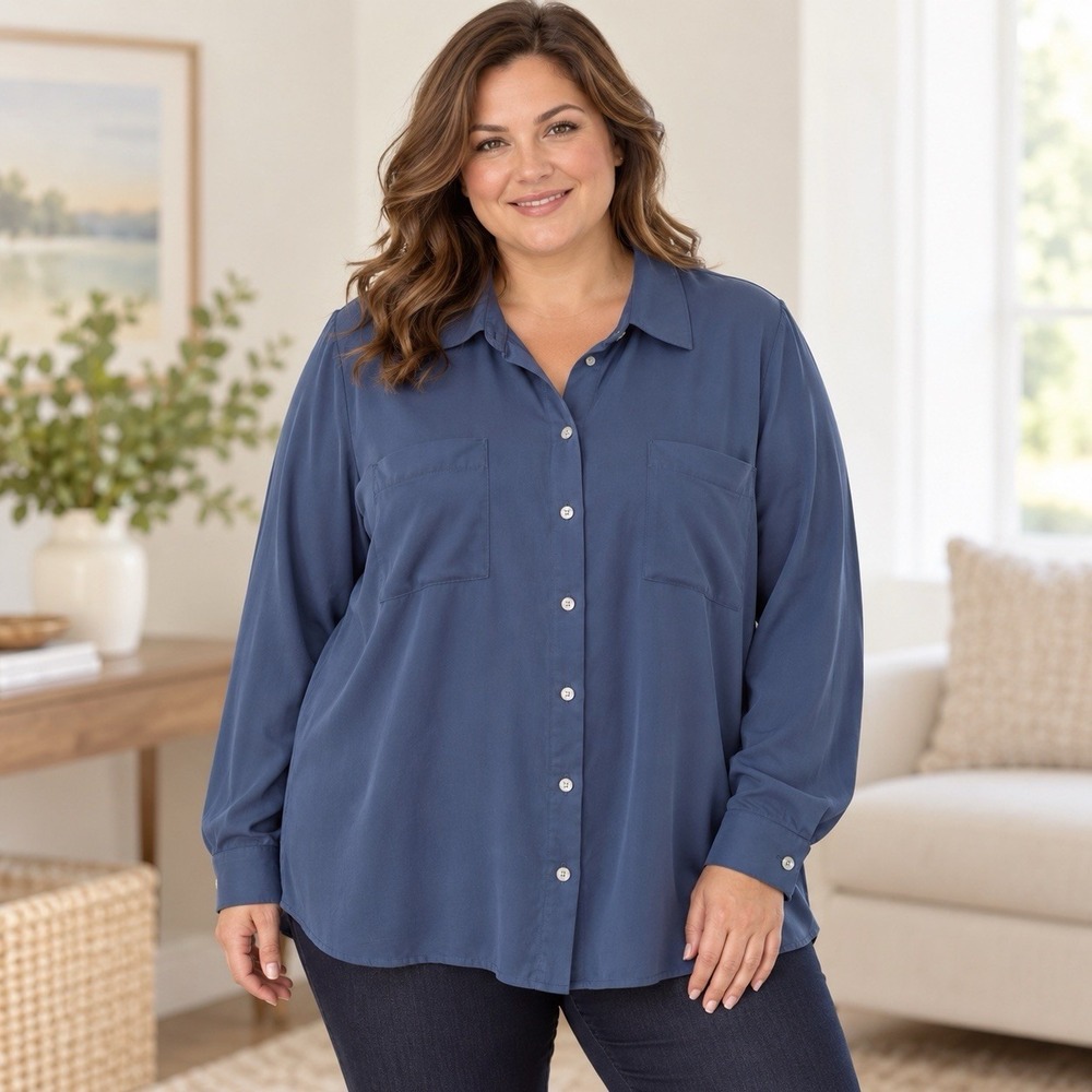 J Jill Soft Luxe Button Front Shirt Womens 2X Blue Ridge Modal NWT